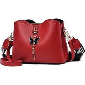 Xiaoyu Womens Red Zipper Close Faux Leather Butterfly Charm Small Crossbody Bags